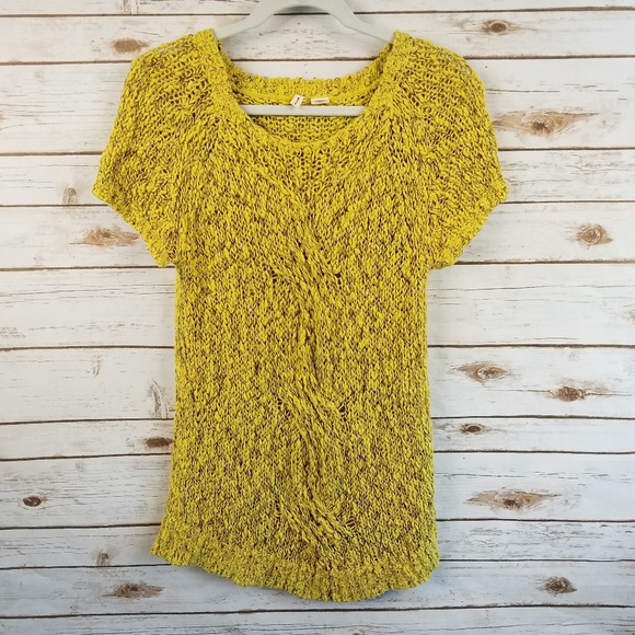 [Anthro]Moth yellow open knit short sleeve sweater - Picture 2 of 8